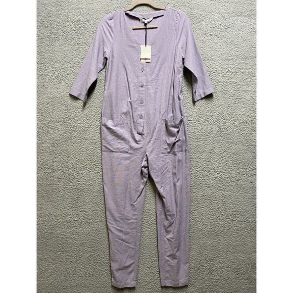 The Nines by HATCH Sz XS Purple Maternity Jumpsuit  Button Front 3/4 Sleeve New - Picture 1 of 7